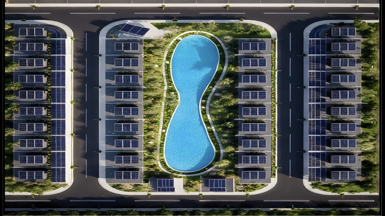 Aerial master plan with central pool at Golden Palace Residences Uyo